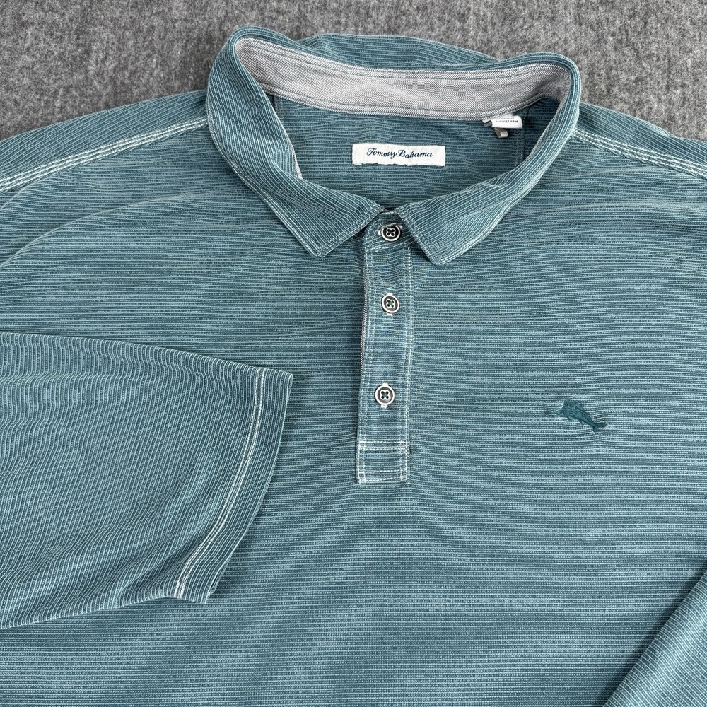 Tommy Bahama Men's 4XLB Big Tall Long Sleeve Polo Shirt Teal Tencel Blend